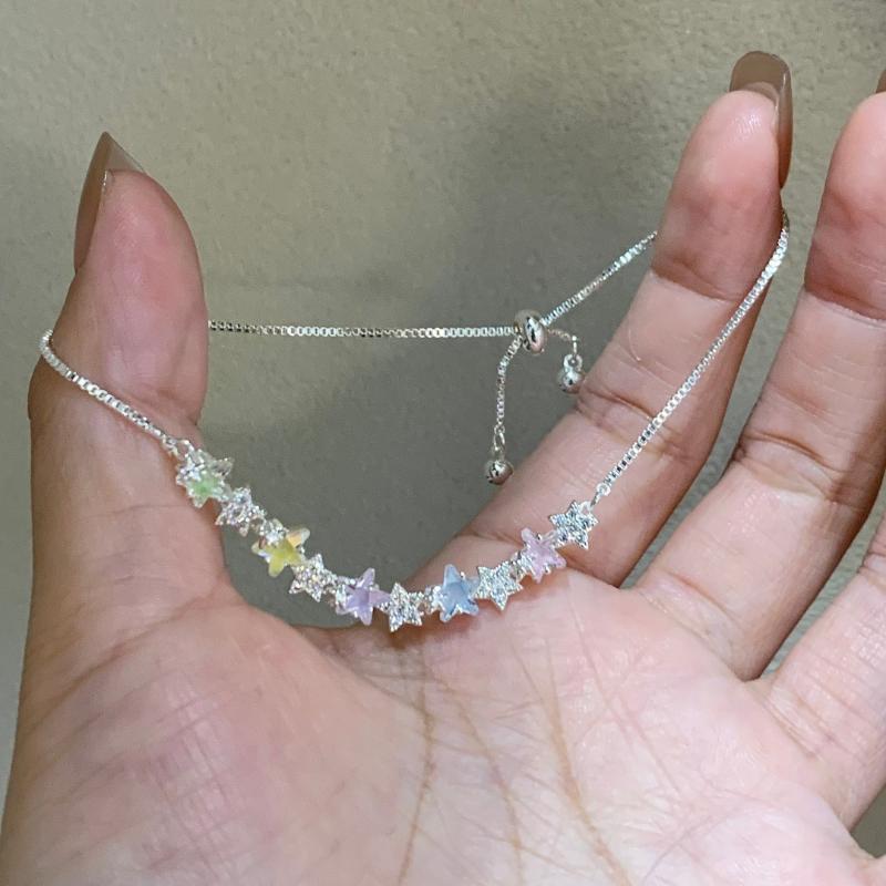 Adjustable Shiny Star Bracelet Colorful Zircon Crystal Wrist Jewelry for Women Graduation Gift