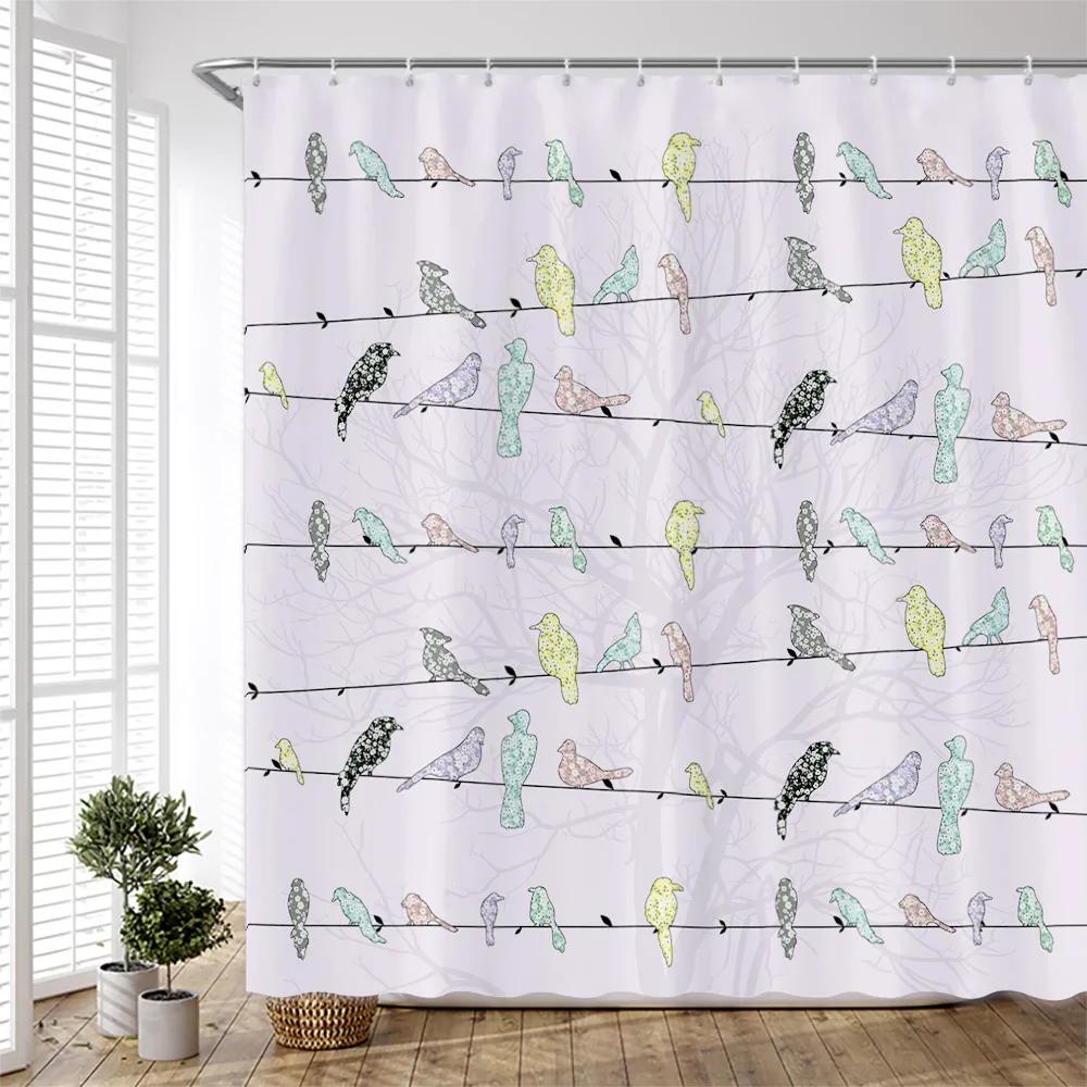 

Cartoon Colorful Birds Shower Curtains Creative Design Watercolor Printing Chinese Style Cloth Bathroom Curtain Set Simple Decor 90x180cm-35x70in