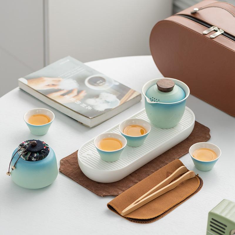 Tragbares Reise-Teeset im japanischen Stil für den Außenbereich, eine Kanne und vier Tassen, hochwertiges Express-Teeset