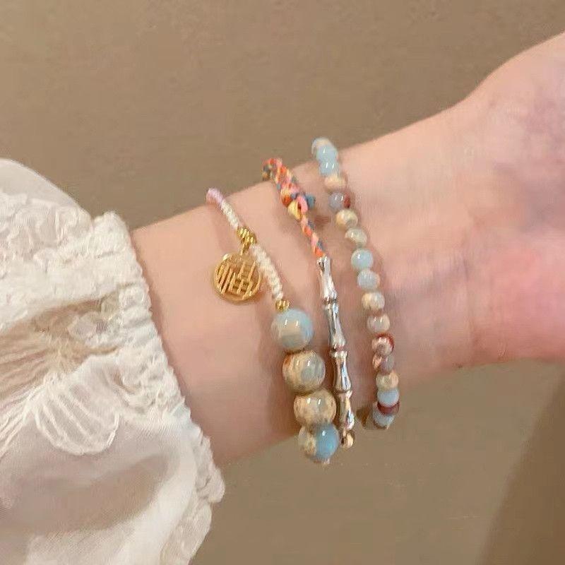 Nuovo Braccialetto Intrecciato in Bambù Stile Cinese Nuovo Braccialetto Retro per Coppia Set di Braccialetti di Lusso Leggero di Nicchia