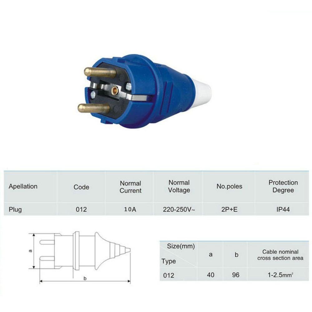2 Pin 16A Industrial Connector Single Phase EU Standard Plug Waterproof Fitting  Outdoor Equipment