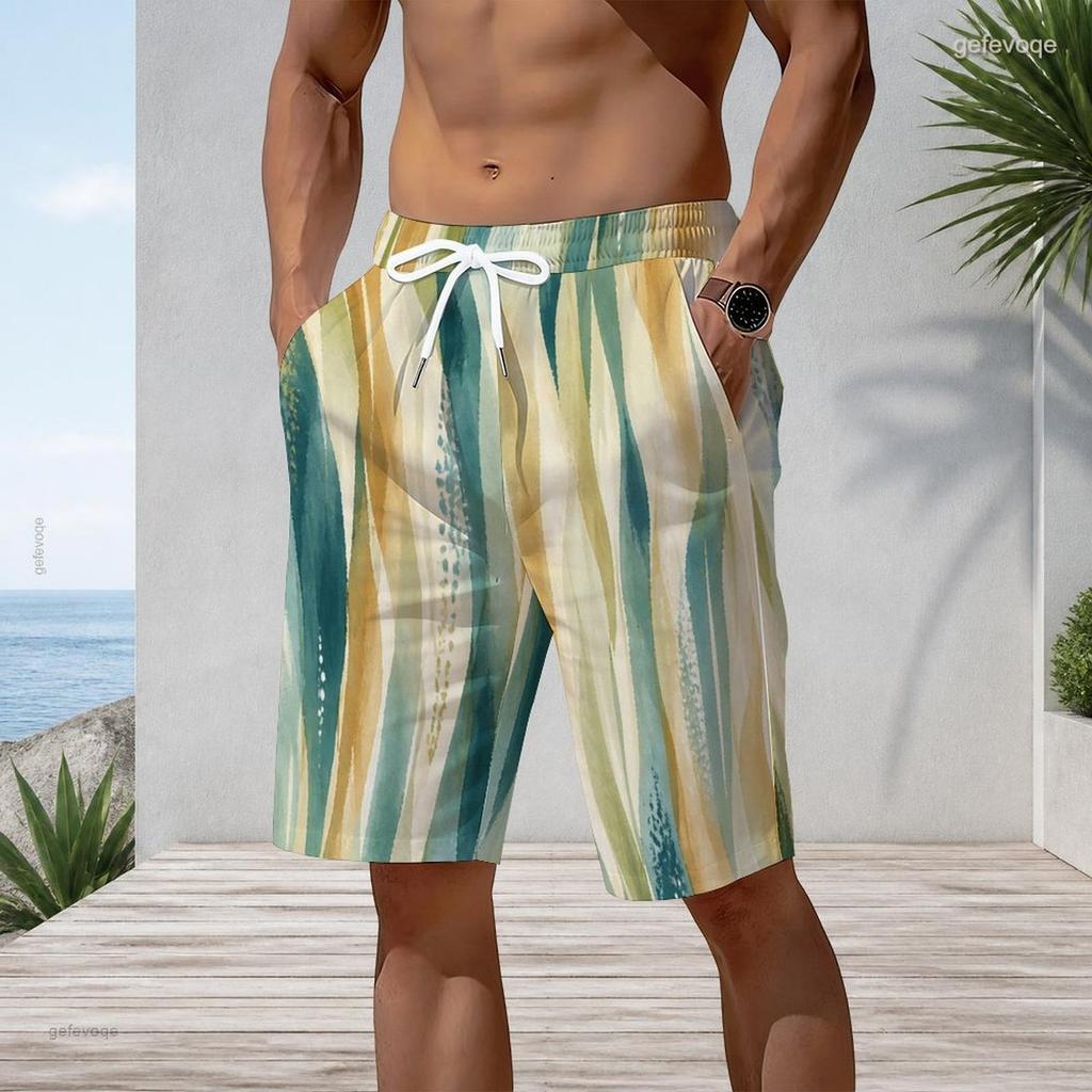 Men Plus Size Tie Dye Printed Beach Shorts Drawstring Waist Side Pockets Straight Leg