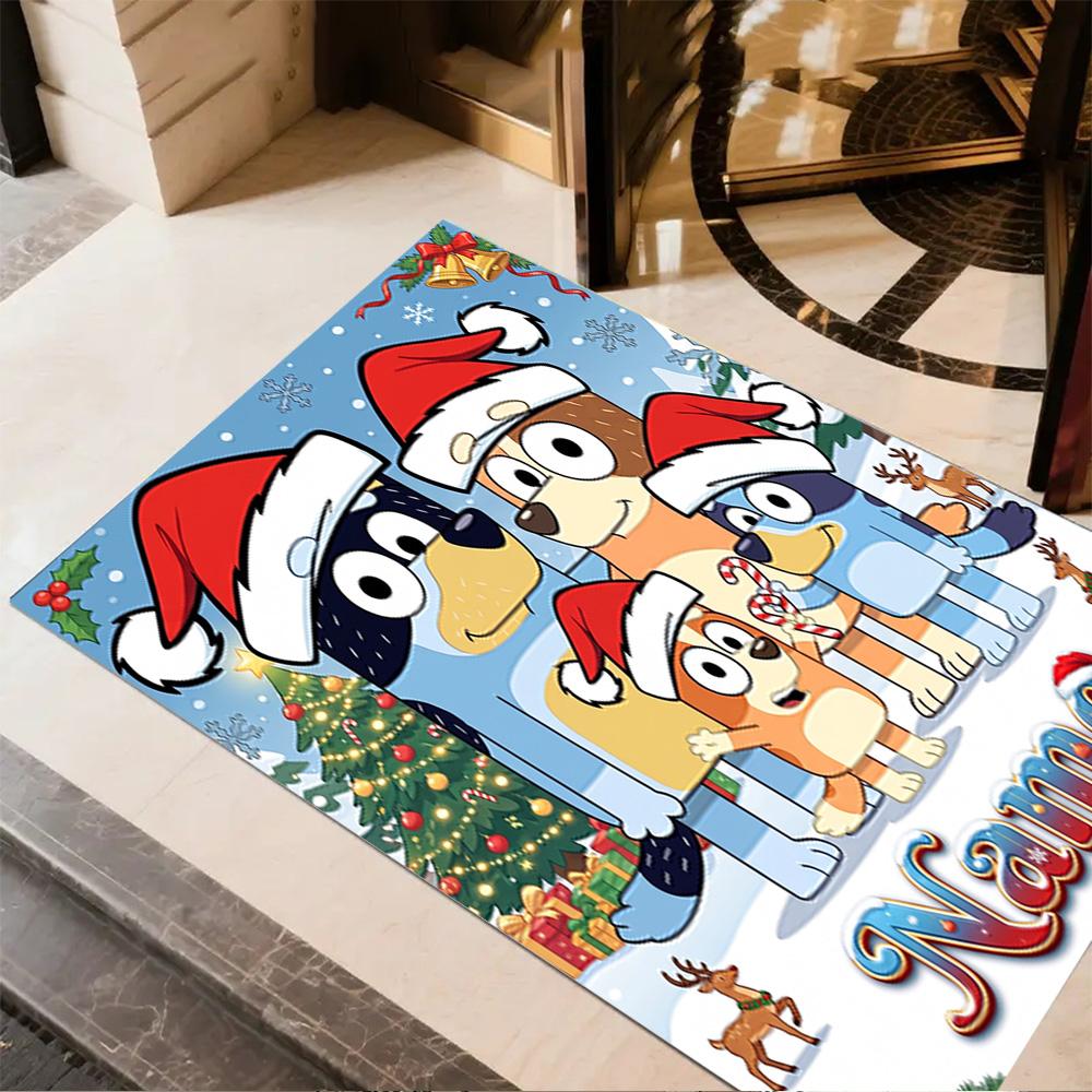 Merry Christmas Celebration Personalized Name Floor Mat Design for Playrooms Foyer Game Room Kitchen Anti-slip Rug Office home decor Wedding Party Gif