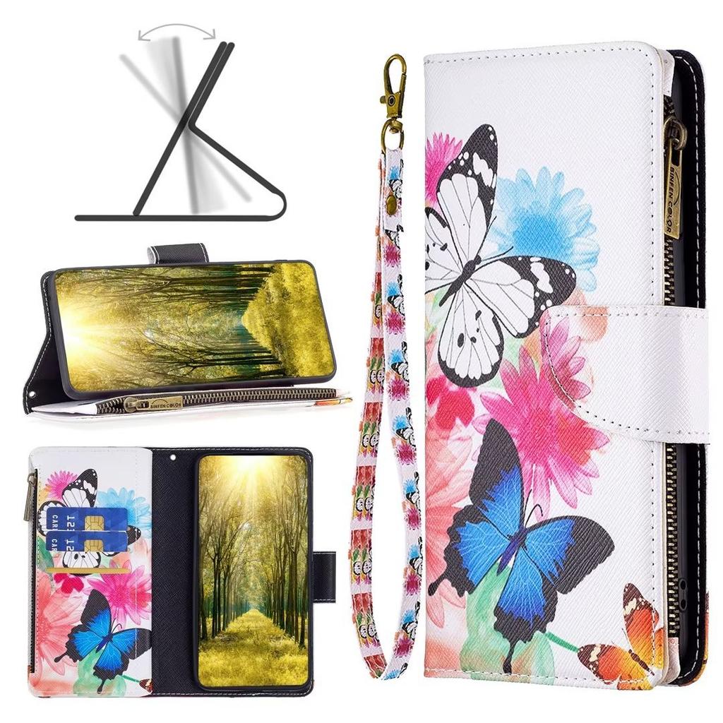 Applicable to Samsung S25 mobile phone leather case A34 painted zipper card wallet protective case Redmi Note12