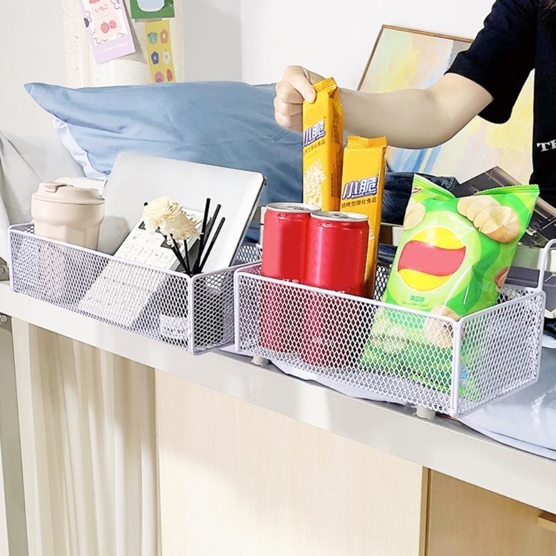 Multipurpose Bed Hanging Storage Organizers Sturdy Metal Basket Accessory for College Dorms and Office Cubicles
