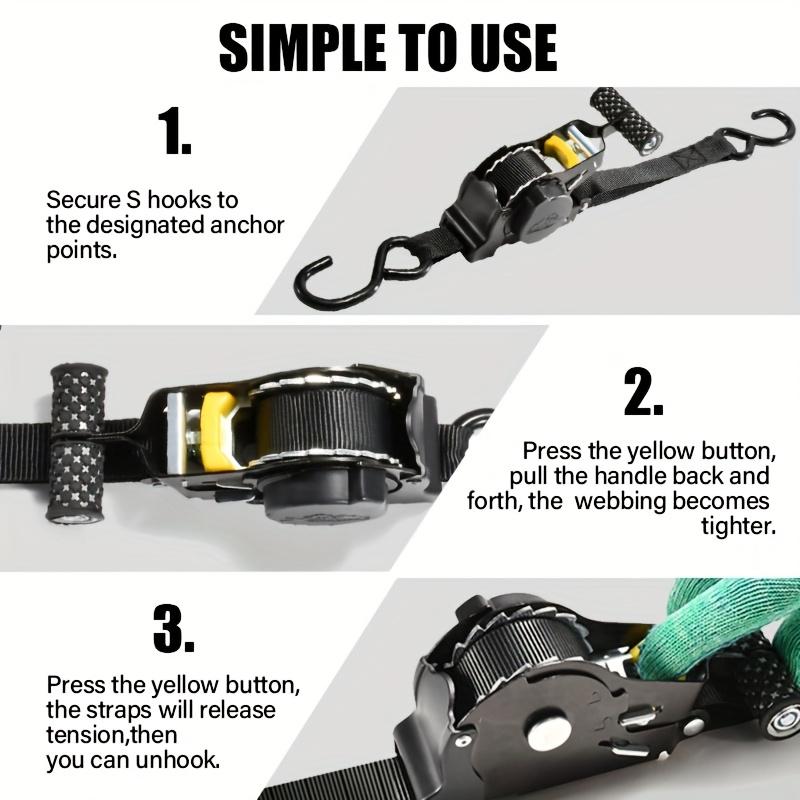 Automatic Retractable Cargo Straps with Heavy Duty Tensioner, Shrink Tensioner Strap, Luggage Rope, Motorcycle Strap, Fixed Tightening Strap