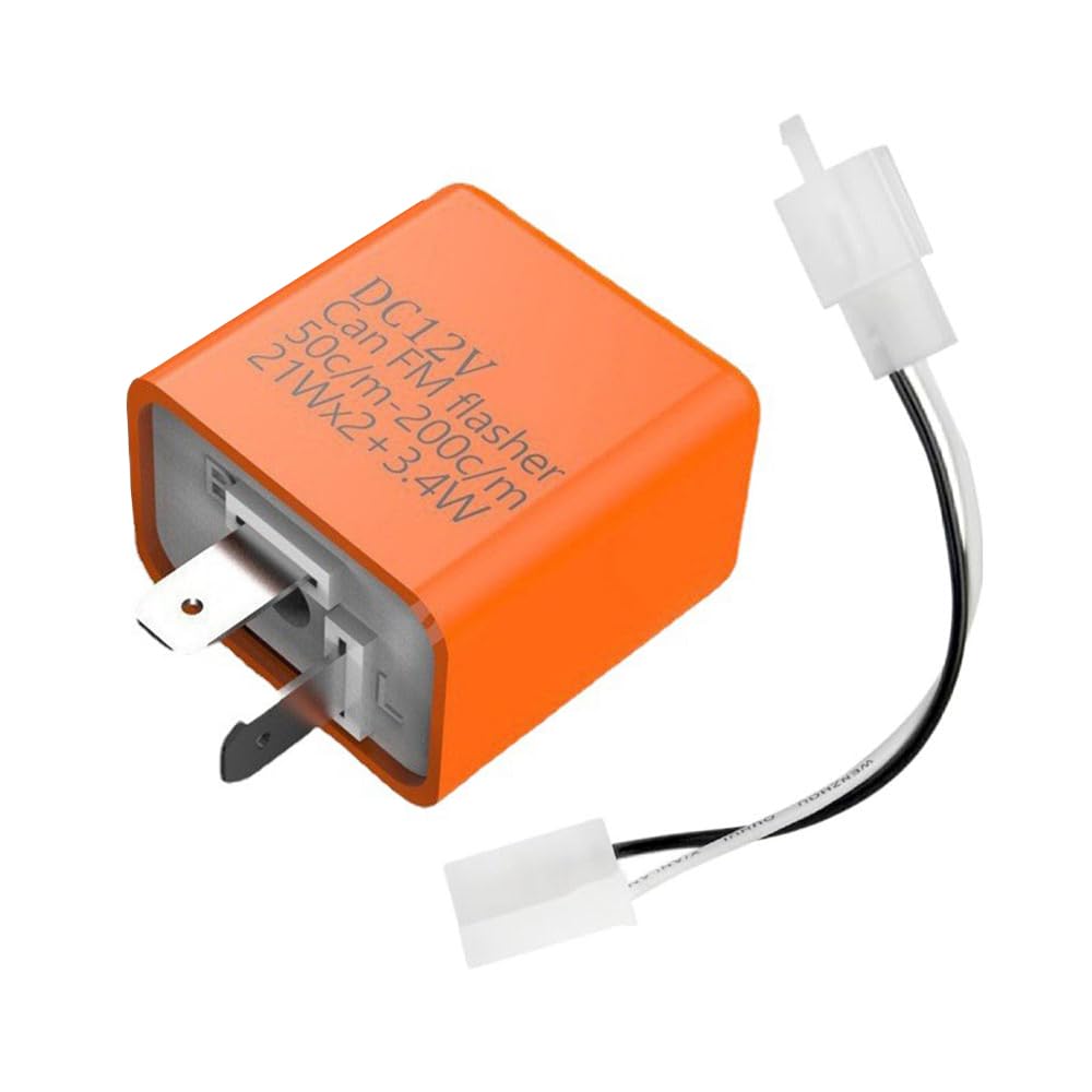 YIXINLYMY Motorcycle Turn Signal Relay, 2 Pins, 12 V, Flicker Speed Adjustment (Relay and Harness), 1 Set, Orange