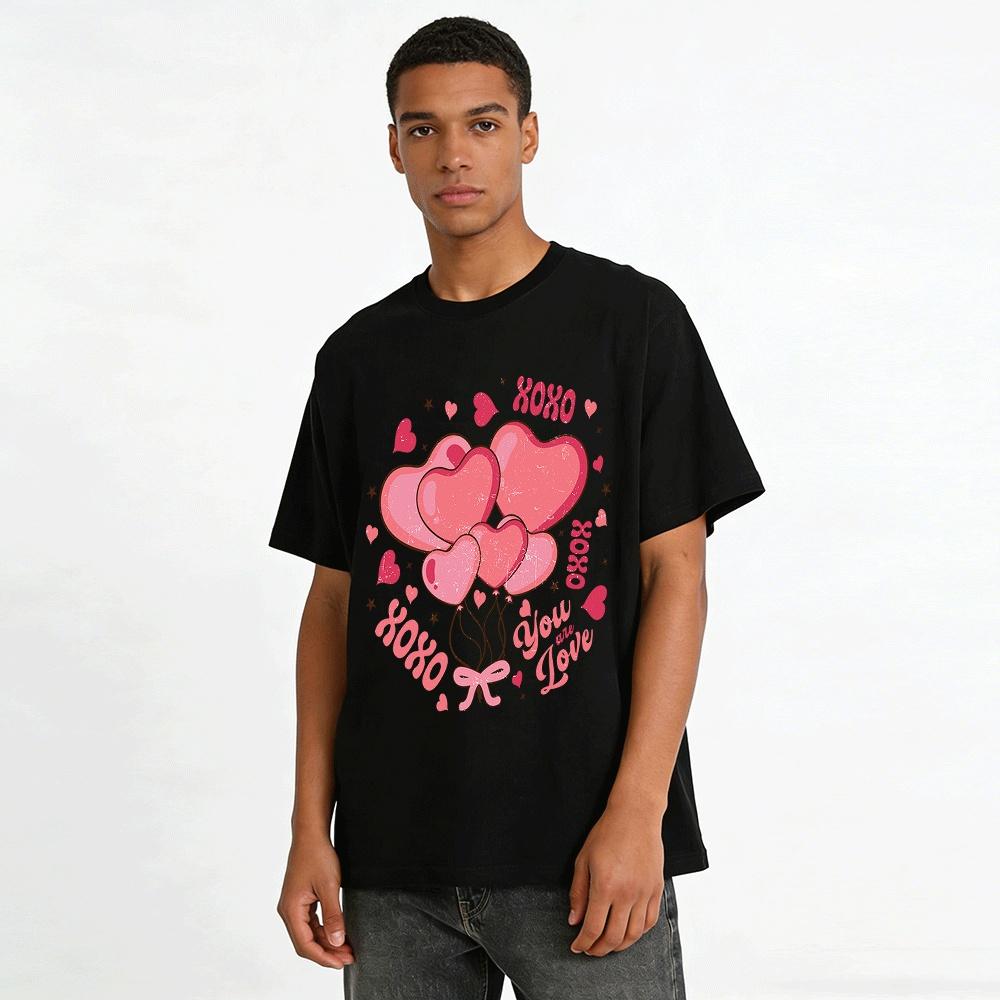 Valentine's Day XOXO Heart Balloon Print Casual Versatile T-Shirt Pure Cotton T-shirt
