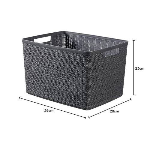 CURVER Large Basket, Gray, 20L, Set of 2, Jute Storage Basket, Laundry Basket, Laundry Hamper, Stylish, Durable, Scandinavian, Linen-Like Texture