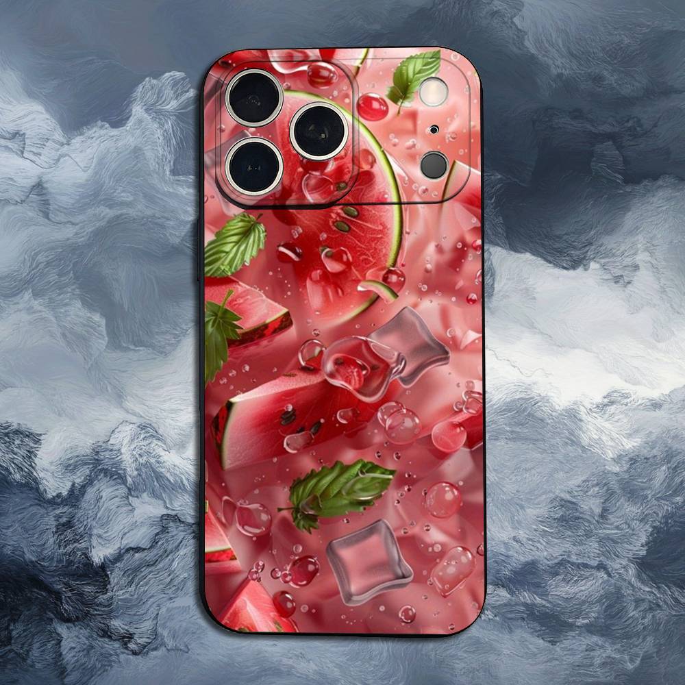 Summer Red Watermelon Case For iPhone 12,14,15,16,11,17,13,X,Mini,SE,XS,Plus,Pro,Max,8,7,XR,Soft Silicone Black