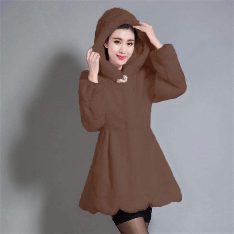 Large Size 3XL Fur Overcoat Women Fur Coat Autumn Winter Female Faux Mink Overcoat Women's Mid-length Hooded Jacket
