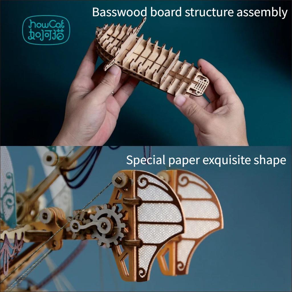 HowCat DIY 3D Wooden Puzzle Fantastic Spaceship Popular Assembly Model Kits Toys For Children Kids Girls Birthday Gift