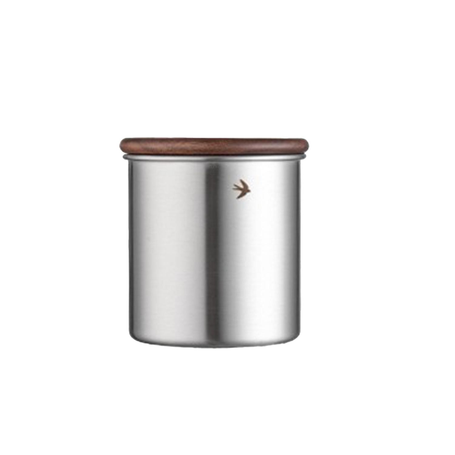 

Герметичний контейнер для кави з нержавіючої сталі з дерев яною кришкою, маленька портативна банка для зберігання кавових зерен для кухні 380 ml срібний