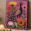 Peacock Flower Pearl Painting Kit with Frame Sparkling Bead Canvas Romantic Handmade Wall Decor Gift for Women