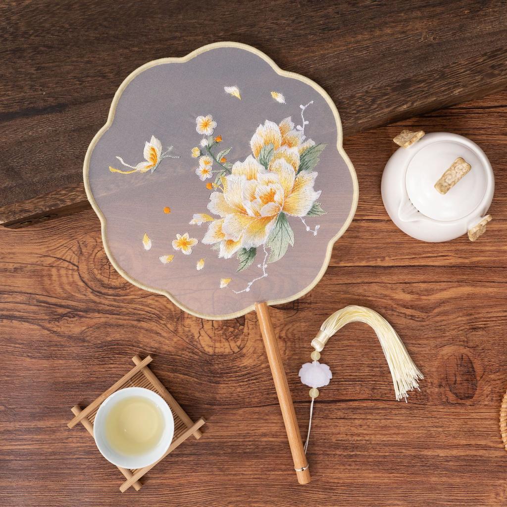 Antique Sle Round Fan Handicrt Dance Costume Qipao Special Ape Suzhou Embroidery F Transparent Double Sided Fan