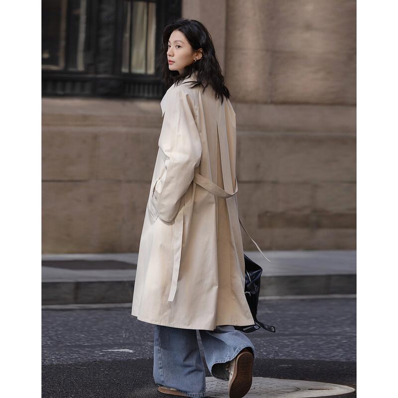 Women's Academy Style Cotton Double-Breasted Long Trench Coat