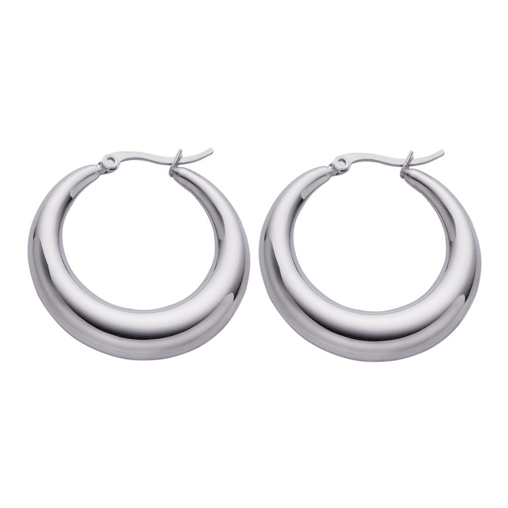 European Style Retro Crescent Hoop Earrings - Titanium Steel with Smooth Finish