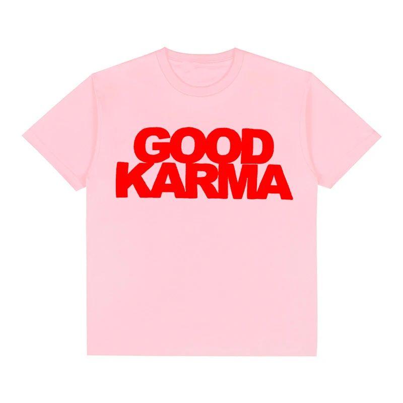 Y2K Hip-Hop Streetwear Tees Oversized Letter Print “GOOD KARMA” Y2k O-neck Loose Cotton T-Shirt Cute Top Unisex