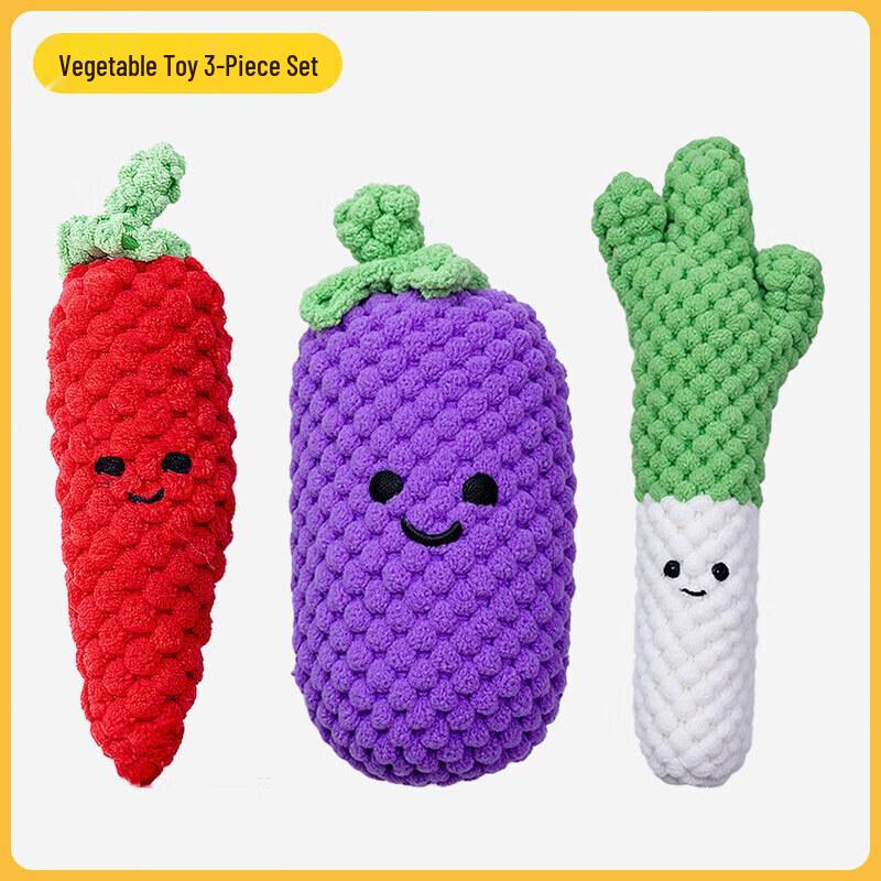 Qi e Durable Plush Squeaky Vegetable Dog Toys - 6-Piece Set