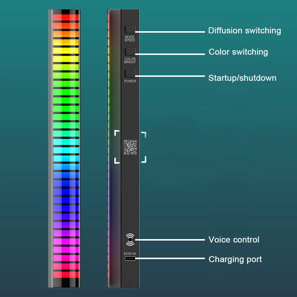 LED Strip Light RGB Music Sound Control Lights 40 LED Rechargeable App Control Music Atmosphere Rhythm Pickup Lamp Computer Car