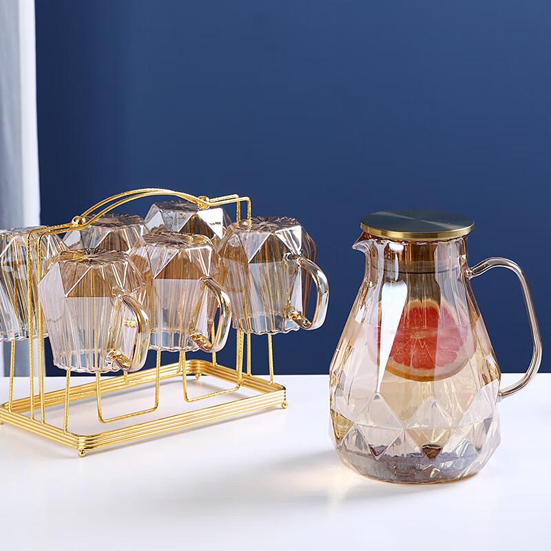 Segana Champagne Diamond Borosilicate Glass Pitcher & Cup Set