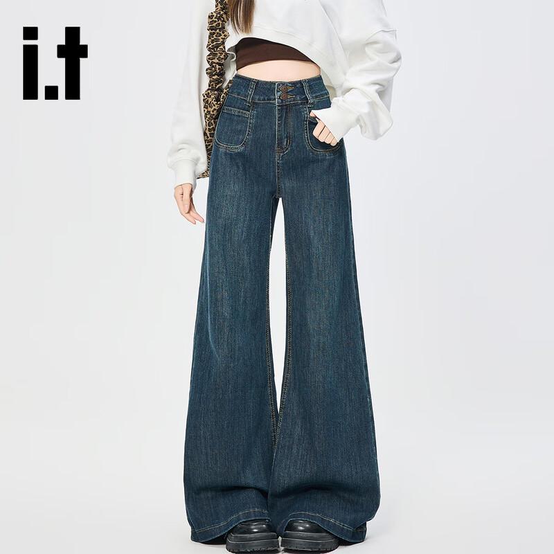 

Женские джинсы клеш с широкими штанинами и высокой посадкой на двойной пуговице L