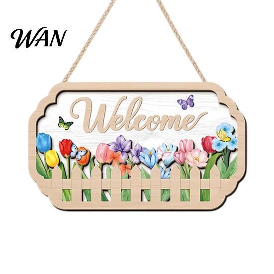 Weather-resistant Porch Decor Wooden Welcome Door Sign for Front Door, Waterproof Hanging Sign, Hanger Decoration Home Farmhouse Garden Yard