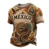 Men's National Team Support T Shirt Mexico Soccer Fan Jersey Short Sleeve Casual Football Top with Printed Design and Flag Patch