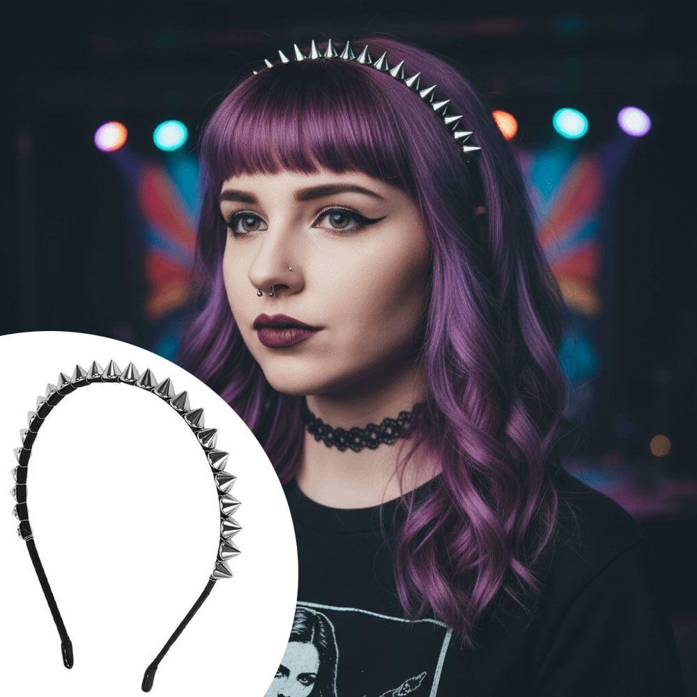 Cosplay Accessories Silver Stud Rivet Headband Metal Punk Style Rivet Spike Headband Gothic Fashion Headband for Women Men