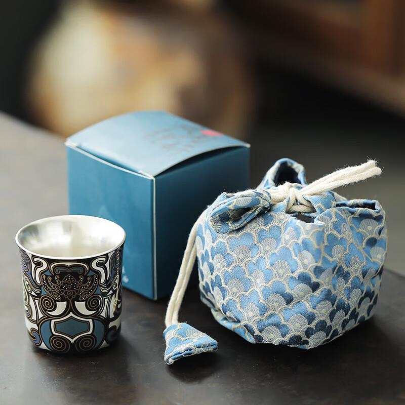 Chaxun Chinese Style Gold and Silver Inlaid Taotie Teacup