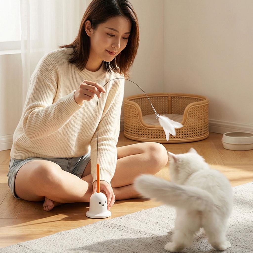 Toy With Strong Suction Cup: Interactive Feather Teaser For Cats—Handheld, Fun, And Stress-Relieving, With Bell