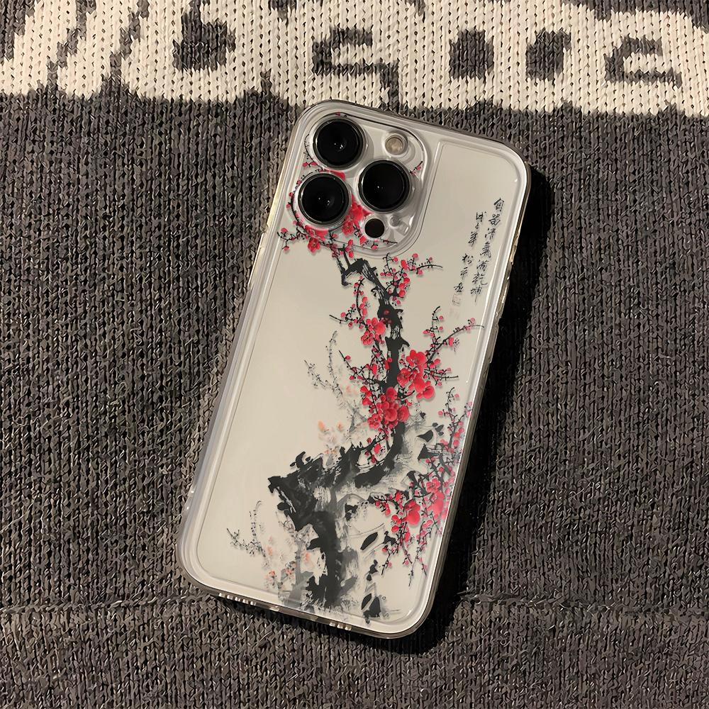 Chinese Ink Plum Blossom Print Phone Case For Samsung Galaxy S10 S20 S21 S22 S23 S24 S25 NOTE 10 20 ULTRA Cover
