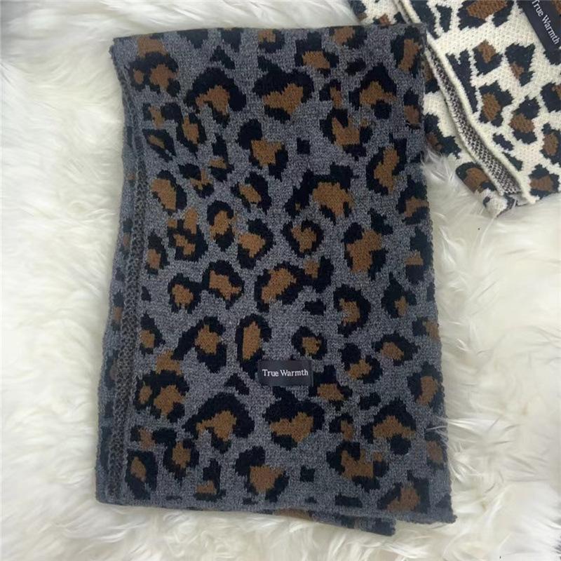 New Imitation Wool Knitted Scarf Women's Leopard Print Scarf Versatile Winter Cold Protection Thickened Warm Scarf