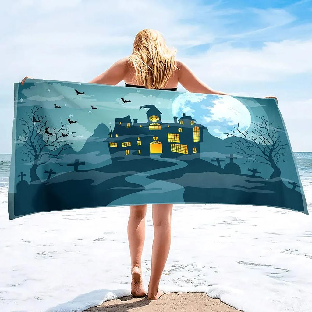 Halloween Beach Towel Microfiber Pumpkin Lantern Bath Towel Quick Dry Hand Towels Multipurpose for Bathroom, Hotel, Gym and Spa