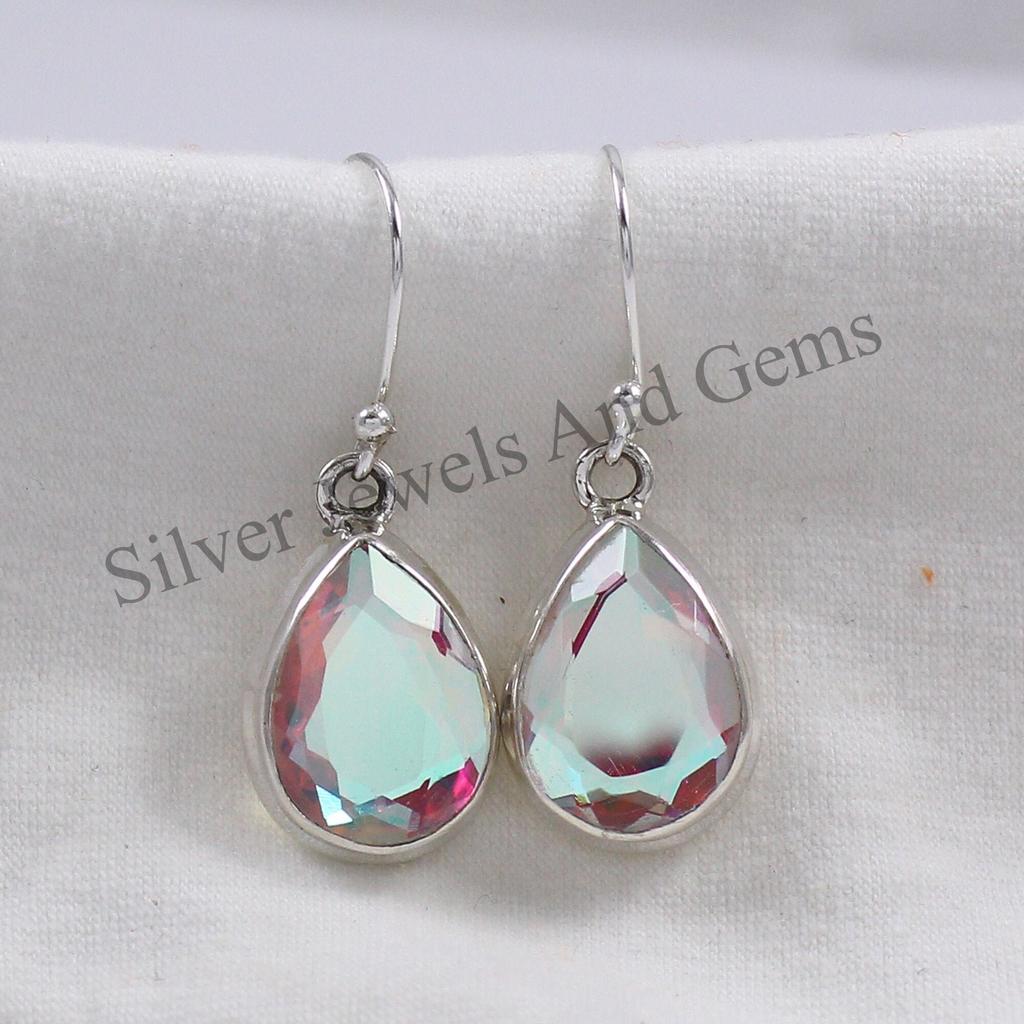 Natural Angel Aura Quartz Earrings, Handmade Earrings, 925 Sterling Silver Teardrop Aura Quartz Earrings, Anniversary Earrings
