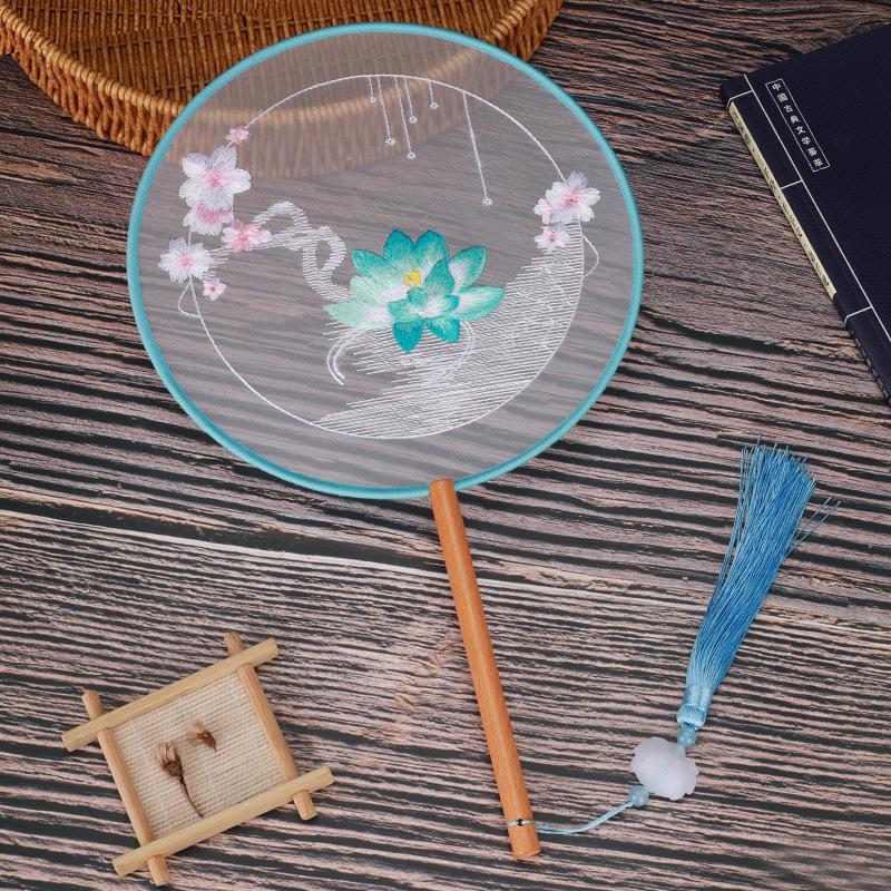 Chinese Mid-Autumn Festival Double-Sided Embroidery Fan: Suzhou Hanfu Dance Style