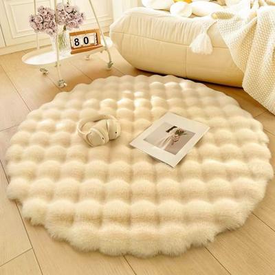 Round Bubble Wool Pile Fabric Simple Solid Color Fluffy Soft Cozy Easy To Clean Fluffy Warm Cute Indoor Decorative Rugs