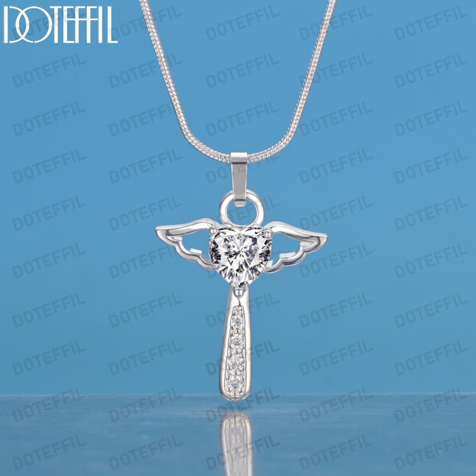 Collana con ciondolo a cuore bianco in argento sterling 925, gioiello da sposa alla moda