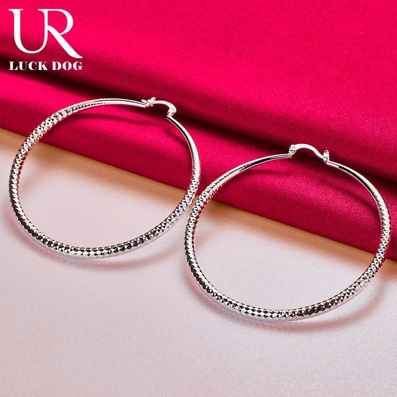 Boucles d'oreilles percées rondes en argent sterling 925, 70 mm, grain de bois, bijoux de mariage tendance