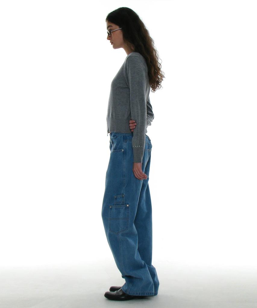 PARTIMENTO WOMEN Asymmetrical Pocket Work Jeans_Light Blue