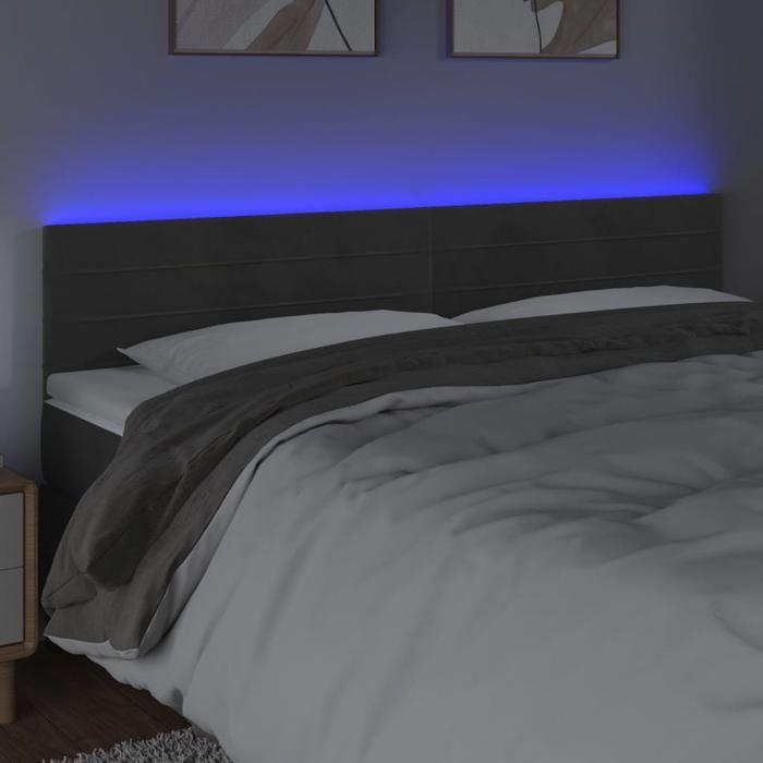 VidaXL Tête de Lit à LED Meuble de Chambre à Coucher Accessoire de Lit Double Tête de Cadre de Lit Intérieur Gris Foncé 3121813