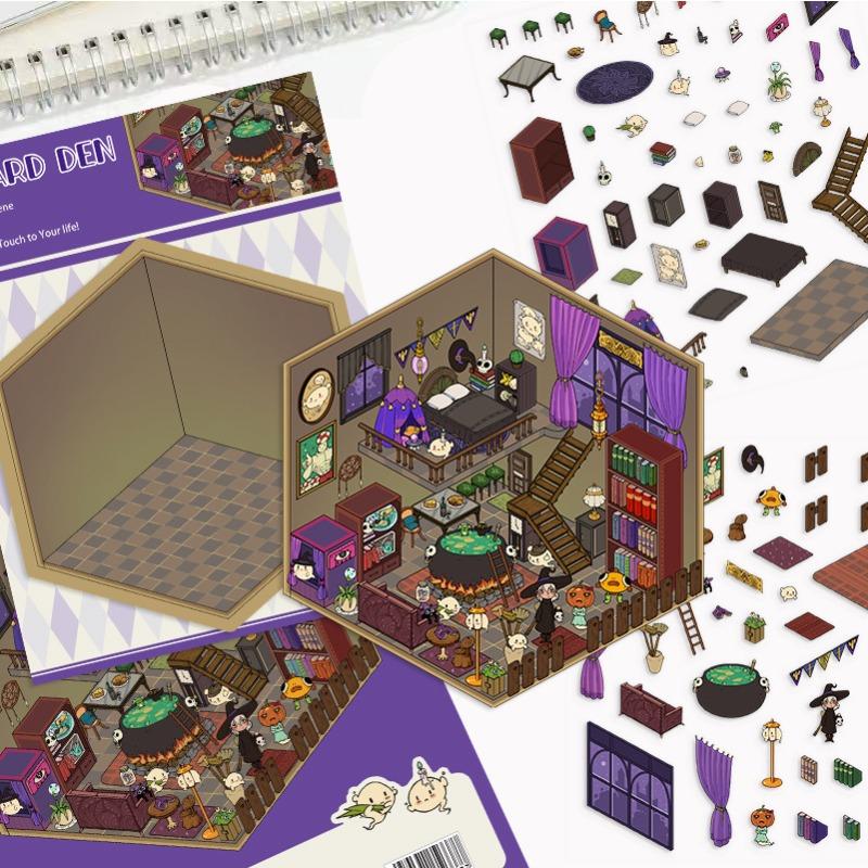 Cartoon Landscape Stickers - Multiple Miniature World Houses, Stress-relieving Scenes, Hand-written Notebook Stickers