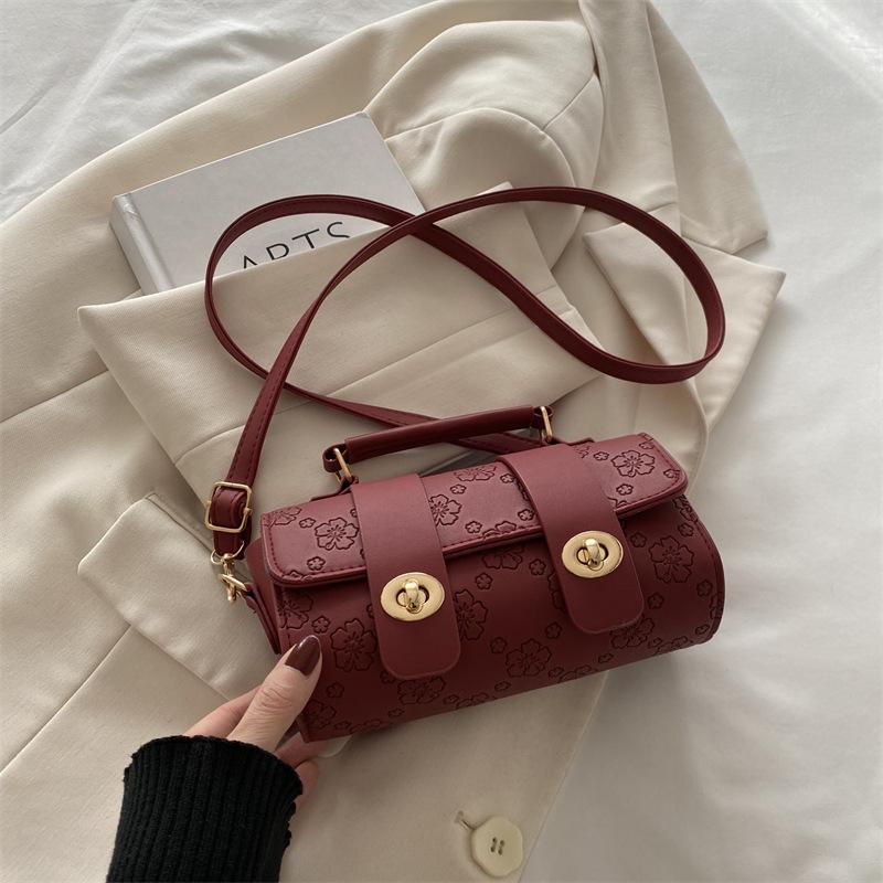 Winter New Trendy Fashion Crossbody Bag Embossed Texture Shoulder Bag Niche Retro Cylindrical Handbag Purse For Women KTY