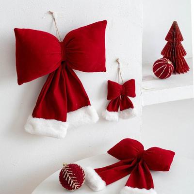 Pendentif Nœud en Peluche Couleur Unie de Noël Décorations Créatives de Fond pour la Maison de Festival Fournitures pour l'Ambiance de Fête