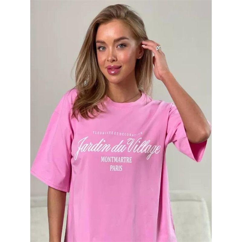 European and American Fashion Letters Print BF Loose Short sleeve Half Sleeve Mid Length T-shirt Women Tee T-shirt Top Women