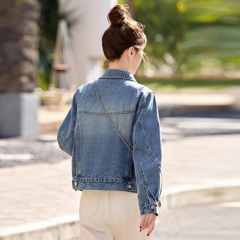 2025 Women's Retro Loose-Fit Denim Jacket with Turn-Down Collar, Long Sleeves