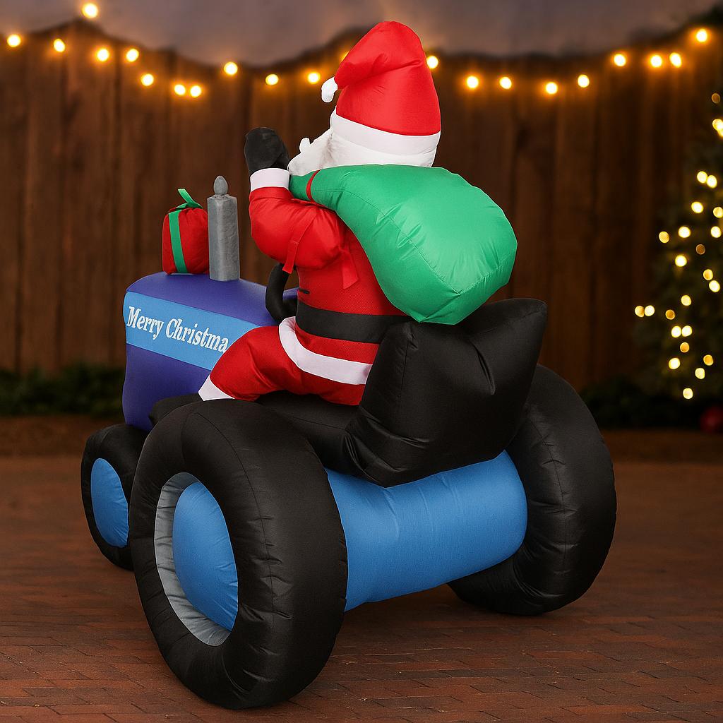 5.4FT Inflatable Santa Driving Tractor LED Home Ornament Christmas Festive Gift Toy Supplies Decorations Xmas Yard Decoration