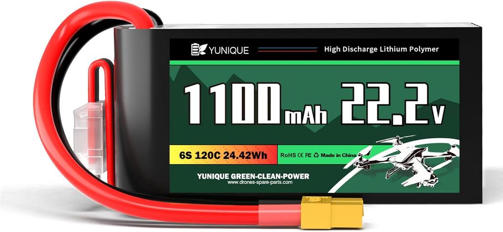 Lipo Battery 6S 22.2V 1100mAh 120C with XT60 Connector – High Power for RC Models – Soft Case, Silicone Wire