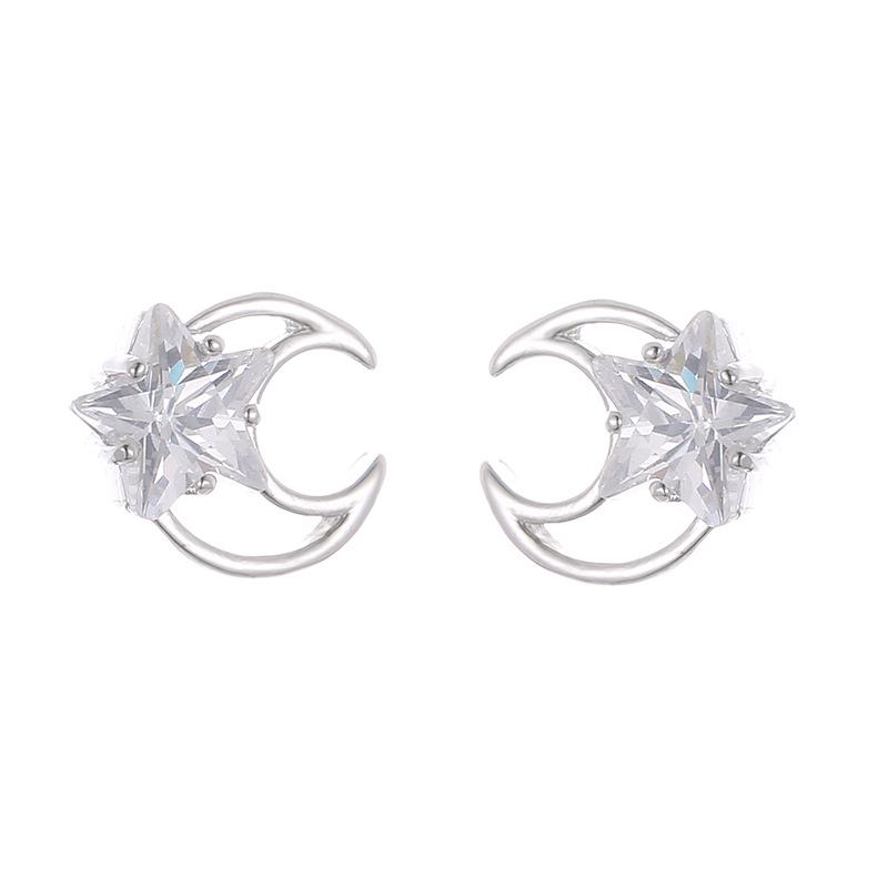 Women’s Star & Moon Rhinestone Copper Earrings – Small, Elegant, In-Stock