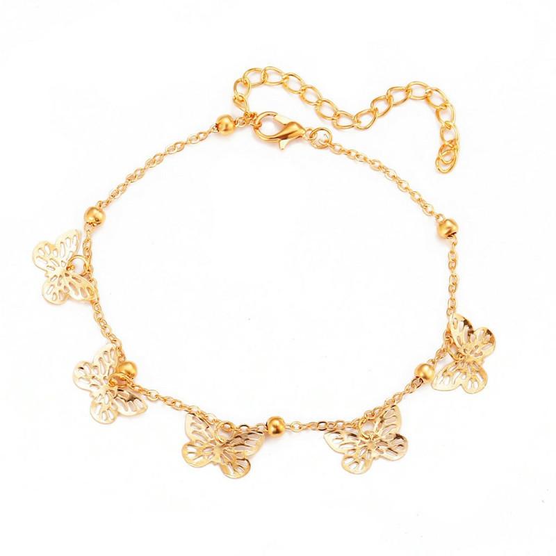 Bohemian Fashion Beach Feet Women, Simple Beads Hollow Butterfly Pendant Anklet